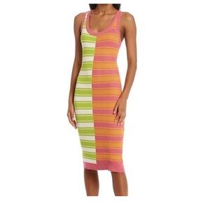 Vibrant Pink and Green Striped Midi Dress